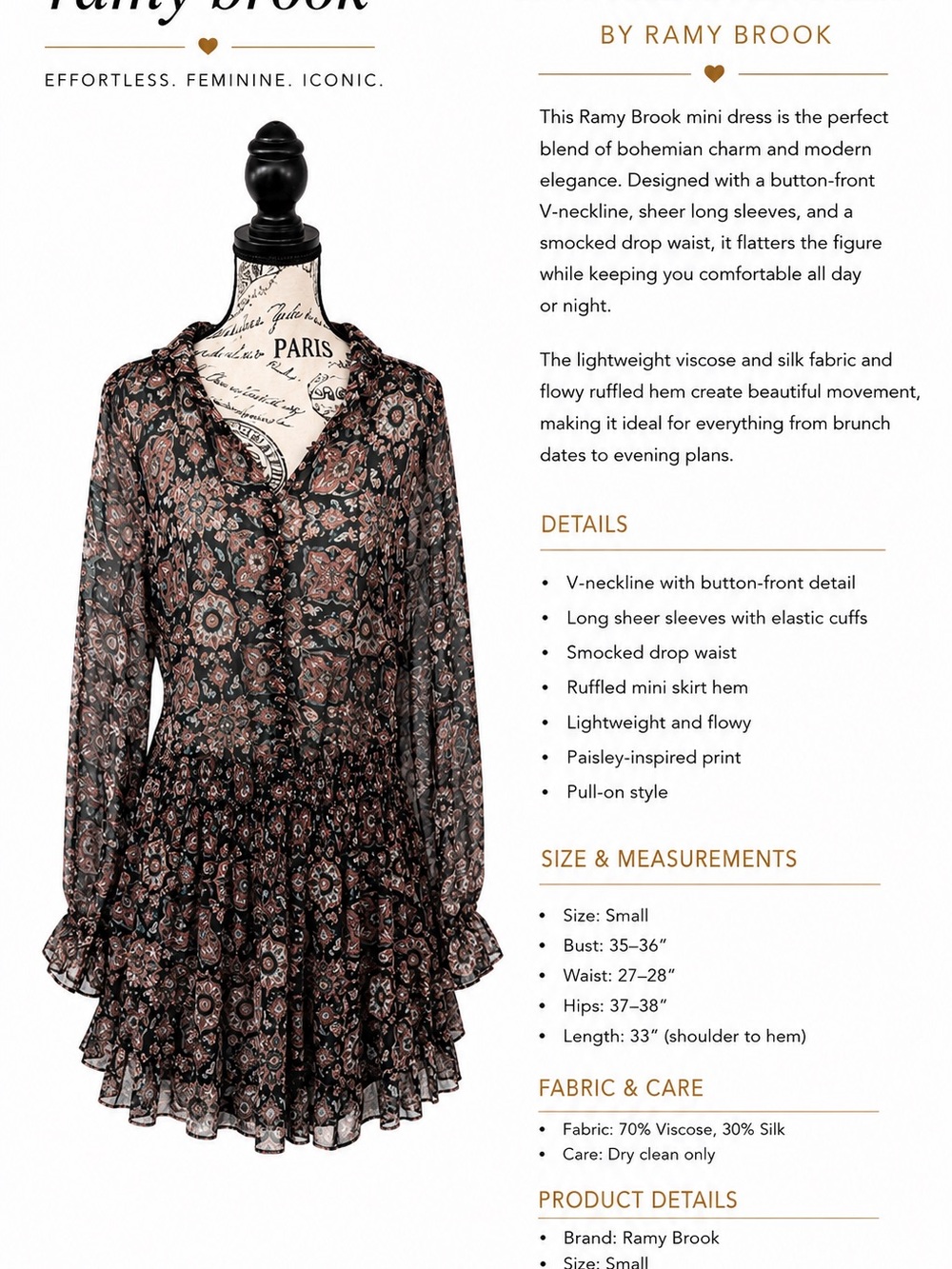 Ramy Brook Black Paisley-Print Ruffled Mini Dress with Blush Accents